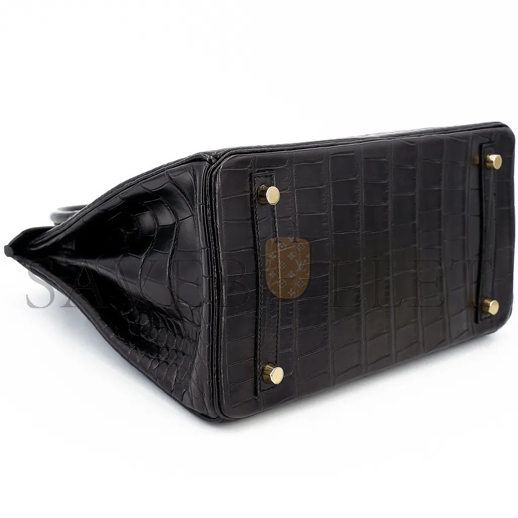 H**mes master birkin 25 crocodile leather black gold buckle h041354ck28 (25*20*13cm)